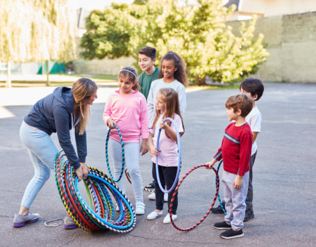 kids with teacher outdoor activity